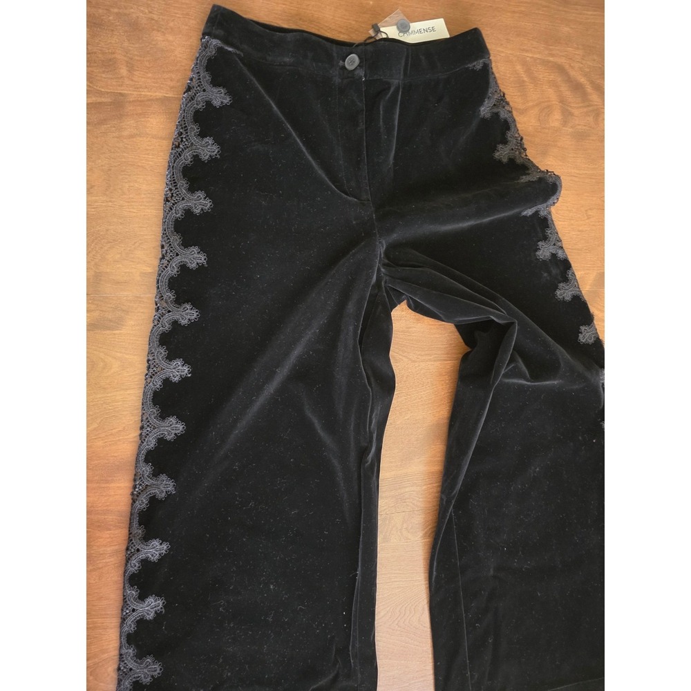 Commense Black Velvet Wide Leg Pants Sheer Lace Side Panel High Rise Large NEW - Picture 5 of 16